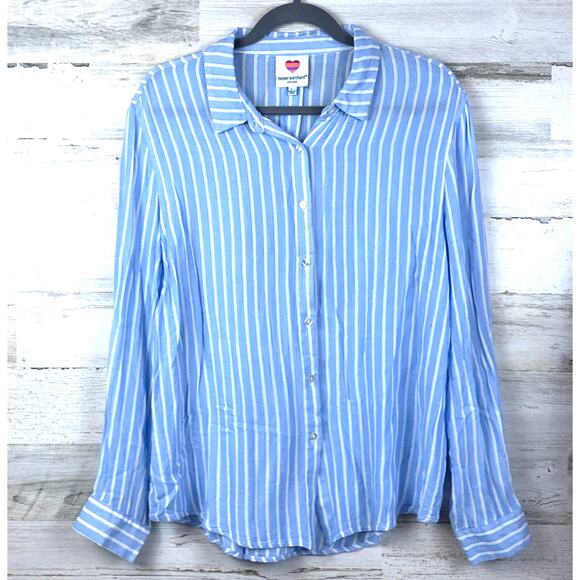 Hester & Orchard Tops - Hester & Orchard Womens L Blue White Stripe Button Up Casual Soft Dress Shirt